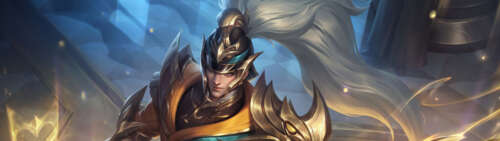 Xin Zhao from League of Legends posing with his signature spear lance. Dual UHD free desktop wallpaper