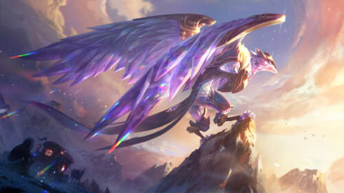 Anivia from League of Legends, a majestic frost phoenix with icy blue wings and glowing... 8K wallpaper for laptop download