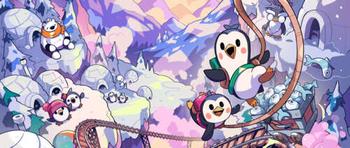 Two cute penguins tied together by a rope climbing a snowy mountain, characters from... UWUHD free background