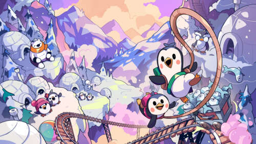Two cute penguins tied together by a rope climbing a snowy mountain, characters from... 4K (Ultra HD) free background images