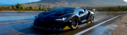 A high-performance Lamborghini Centenario supercar captured during gameplay in Forza... Dual UHD wallpaper for pc download
