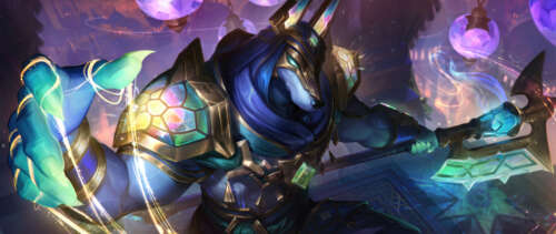 An epic illustration of Nasus, the Curator of the Sands, from League of Legends. UWUHD high definition wallpaper