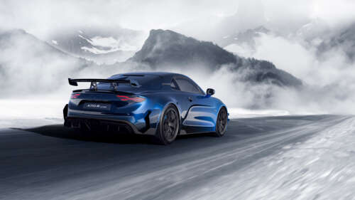 A detailed view of the Alpine A110 R Ultime sports car, showcasing its aerodynamic... 4K (Ultra HD) free background