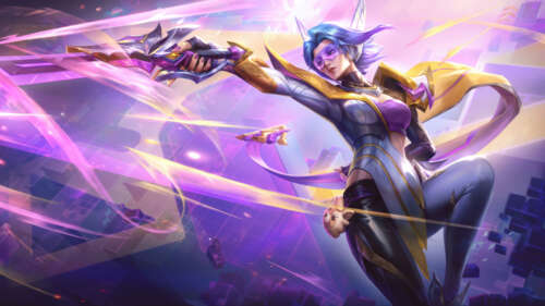 Fiora from League of Legends: Wild Rift in a combat-ready pose with her signature... 8K wallpaper download