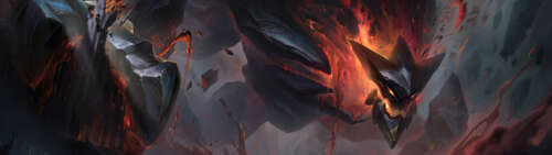 Malphite, the earthen golem from League of Legends, standing as a massive rock creature. Dual UHD pictures for wallpaper