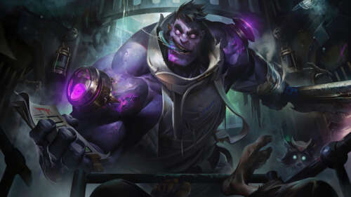 Dr. Mundo, the mutated champion from League of Legends, showing his menacing and... 4K (Ultra HD) free background
