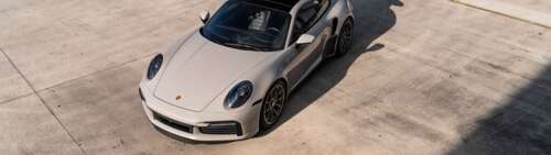 A sleek and modern Porsche sports car showcasing its aerodynamic design and polished... Dual UHD wallpaper photo gallery download