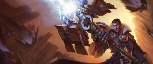 Jayce from League of Legends: Wild Rift wielding his signature Hextech hammer. UWUHD free background