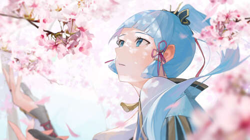 A detailed portrait of the character Kamisato Ayaka from Genshin Impact 8K free background