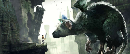 Trico, the iconic creature from The Last Guardian, standing amongst ancient stone... UWUHD free wallpaper