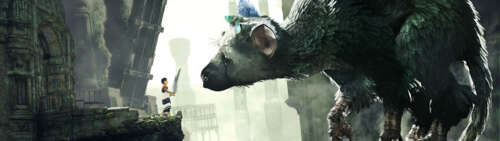 Trico, the iconic creature from The Last Guardian, standing amongst ancient stone... Dual UHD wallpaper for pc download