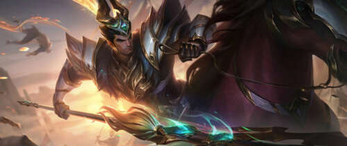 Jarvan IV from League of Legends wielding his signature spear in a dramatic pose UWUHD wallpaper