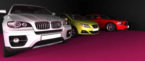 A professional 3D CGI render featuring a collection of premium cars from Dodge, Seat,... UWUHD desktop wallpaper