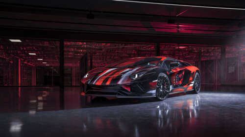 A sleek, high-performance Lamborghini Aventador S supercar featuring aggressive aerodynamic... 8K high definition wallpaper