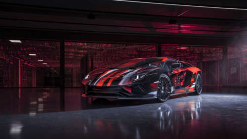 A sleek, high-performance Lamborghini Aventador S supercar featuring aggressive aerodynamic... 4K (Ultra HD) free background