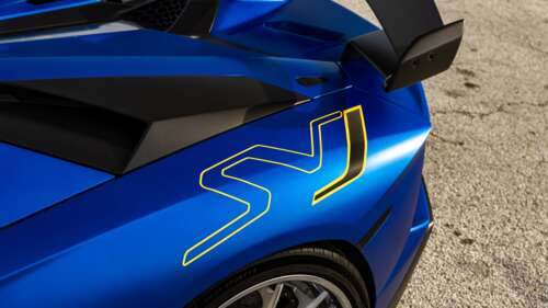 A sleek and powerful Lamborghini Aventador SVJ featuring its signature aerodynamic... 4K (Ultra HD)