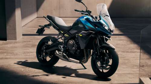 Detailed view of the 2026 Triumph Tiger Sport 660 sport touring motorcycle. high definition wallpaper
