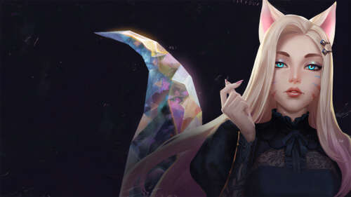 Ahri from League of Legends in her K/DA outfit with a dark, atmospheric background. free wallpaper for computer