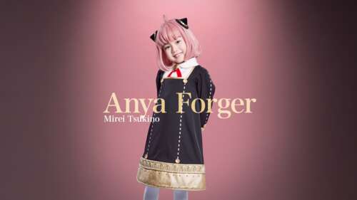 A cute anime-style portrait of Anya Forger from Spy x Family with a soft pink aesthetic. free background