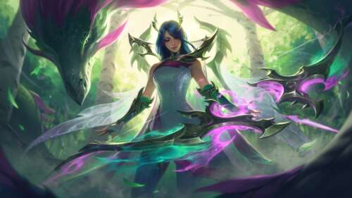 A detailed portrait of Ashe from League of Legends, featuring her iconic ice-themed... 4K (Ultra HD) wallpaper for pc download