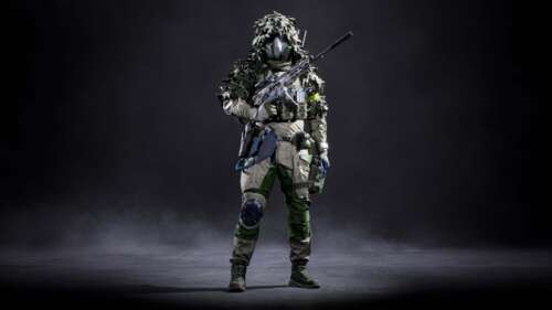 A tactical recon sniper in dark military gear peering through a scope in a shadowy... wallpaper download