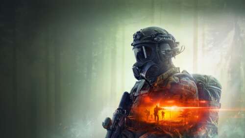 A soldier in heavy tactical combat gear amidst a smoky and explosive battlefield,... hd background
