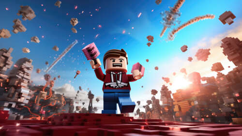 A 3D character made of colorful blocks and pixelated textures, blending LEGO and... high definition wallpaper