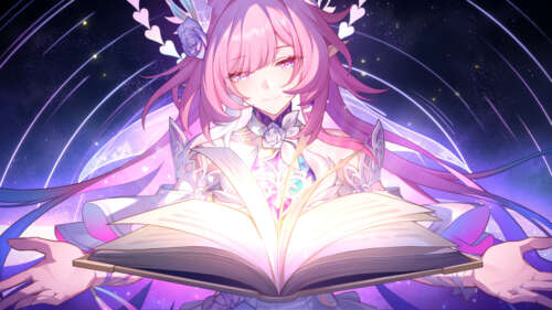 A beautiful anime girl from Honkai: Star Rail with cosmic-themed clothing and detailed... wallpaper for laptop download