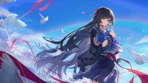 A high-resolution 5K anime-style portrait of Chisa from Wuthering Waves. free hd wallpapers