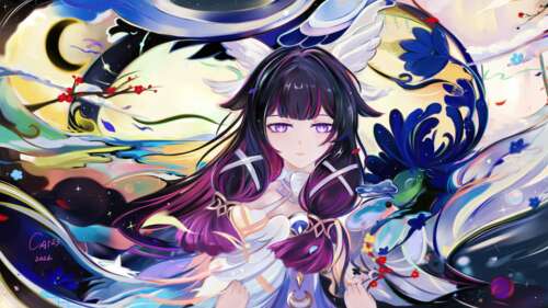 An elegant anime-style portrait of Columbina from Genshin Impact free hd wallpapers