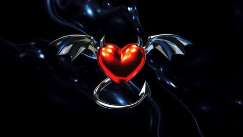 A gleaming metallic red heart set against a dark, gothic-style background with dramatic... wallpaper download