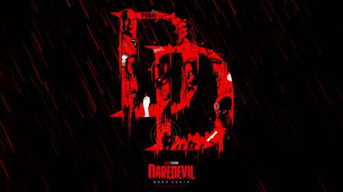 Cinematic dark red artwork featuring Daredevil from Marvel's Daredevil: Born Again. wallpaper download