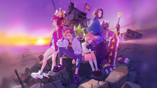 Anime poster for Digimon Beatbreak Season 1 featuring a stunning sunset and a warm... free wallpaper