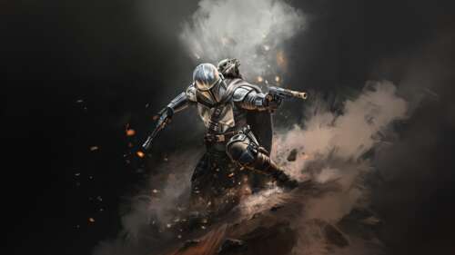 Din Djarin in Beskar armor and Grogu (Baby Yoda) from Star Wars: The Mandalorian wallpaper