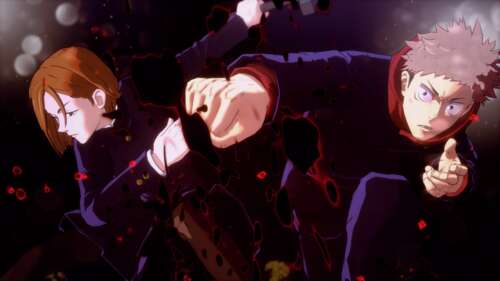 Yuji Itadori and Nobara Kugisaki from Jujutsu Kaisen in an action-oriented fighting... free background
