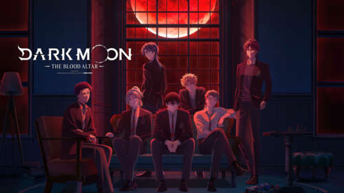 Anime poster featuring a dark-haired character with glowing blue eyes surrounded...