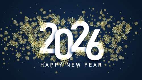 A serene blue background featuring elegant white snowflakes and the text Happy New... wallpaper download