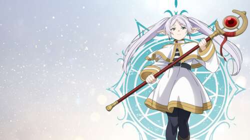 A character poster of the anime character Frieren from Frieren: Beyond Journey's... free hd wallpapers