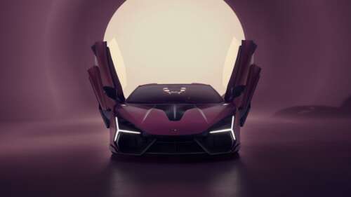 A stunning close-up of a purple Lamborghini Revuelto hypercar with a vibrant purple... free hd wallpapers