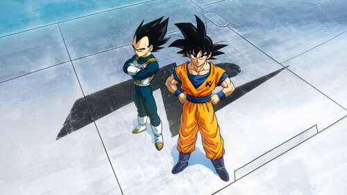 High-resolution cinematic close-up of Goku and Vegeta from Dragon Ball in a dynamic... hd background