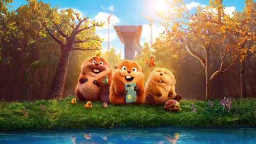 A cute character from the Pixar movie Hoppers (2026) in high-definition 5K animation... free background