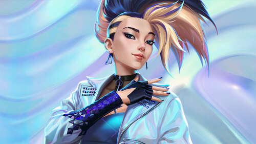 Akali from League of Legends in her K/DA K-pop outfit featuring neon lights and urban... computer backgrounds