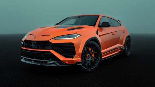 A high-resolution 5K shot of a Lamborghini Urus SE parked in a contemporary urban... wallpaper download