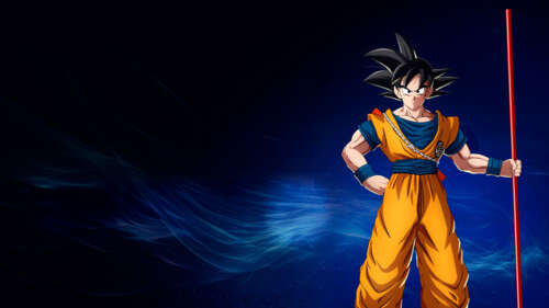 Son Goku wielding the Power Pole in a dark blue Dragon Ball Sparking! Zero art style free wallpaper