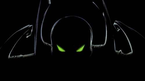 A high-contrast, cinematic portrait of Spawn from Image Comics featuring his red... free wallpaper