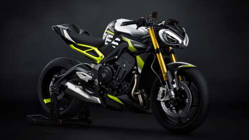 A high-resolution, close-up shot of a Triumph Street Triple 765 Moto2 Edition motorcycle... free hd wallpapers