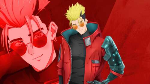 Vash the Stampede from Trigun Stargaze standing against a bold, solid red background... free wallpaper