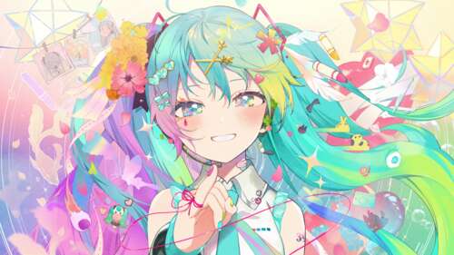 A colorful and highly detailed anime-style portrait of Hatsune Miku from Vocaloid. free wallpaper