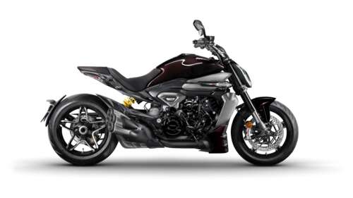 Detailed studio shot of the 2025 Ducati XDiavel V4 motorcycle on a white background wallpaper for laptop download