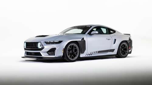 A high-detail 2026 Ford Mustang RTR performance car isolated on a white background. wallpaper